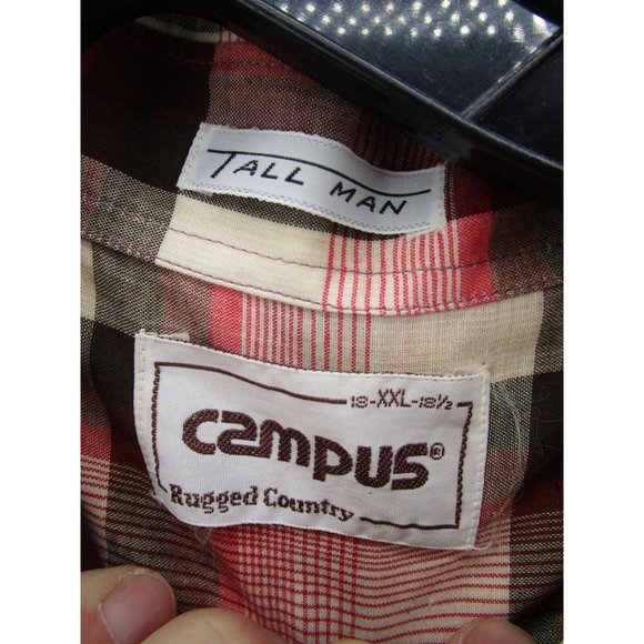 VINTAGE Campus Shirt XXL Tall Red Western Button Up Plaid Flap Pockets - Picture 9 of 11